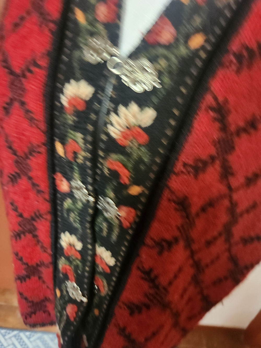 Red Embroidered Knit Vest with Floral Trim - Women's Layering Vest - Picture 5 of 10